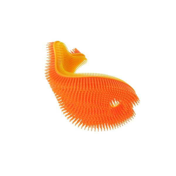 Innobaby Bathin' Smart Silicone Bath Scrub for Babies Toddlers and Adults in Double Sided Sensory Fish Shape, Gently Exfoliate Face and Body, Made with Quick-Dry Food Grade Silicone- Orange/Yellow