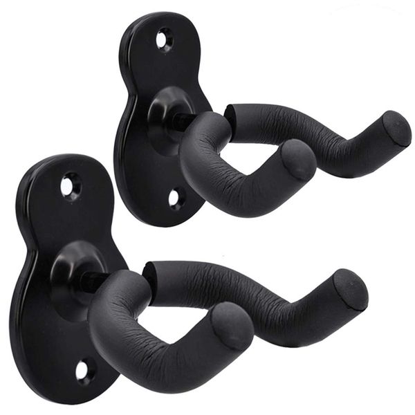 Guitar Wall Mount Hanger 2 Pack Hook Acoustic Electric Bass Guitar Wall Hanger Black Metal Guitar Holder