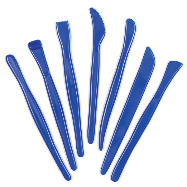 Baker Ross AC443 Plastic Modelling Tools, Perfect for Shaping, Modelling and Cutting Patterns into Clay and Modelling Dough (Pack of 14), Blue