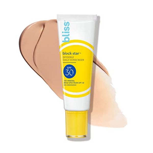 Bliss Block Star Tinted Face Sunscreen SPF 30-1.4 fl oz. - 100% Mineral Broad Spectrum Sunscreen With Zinc Oxide & Titanium Dioxide - Non Greasy Invisible finish