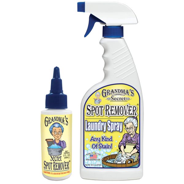 Grandma's Secret Spot Remover Laundry Spray - Chlorine, Bleach and Toxin-Free for Clothes - Fabric Stain Remover Removes Oil, Paint, Blood and Pet Stains - 16 oz & 2 oz Combo, DuoPack