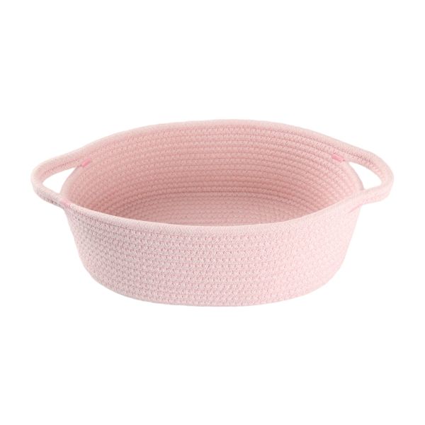 XUANGUO Small Woven Basket Cute Oval Cotton Rope Gifts Basket with Handle Empty Baby Wicker Storage Basket nursery Box Bin kids organizer Cat Dog toy basket Easter Basket light pink