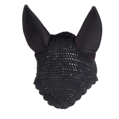 HORZE Supreme Silent Crochet Ear Bonnet | Sound Dampening Fly Protection for Sensitive Horses - Black - Horse