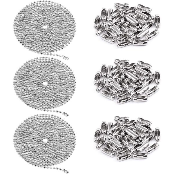 3Pcs Sliver 120" Metal Ceiling Fan Pull Chain Extension with 90Pcs Matching Conn
