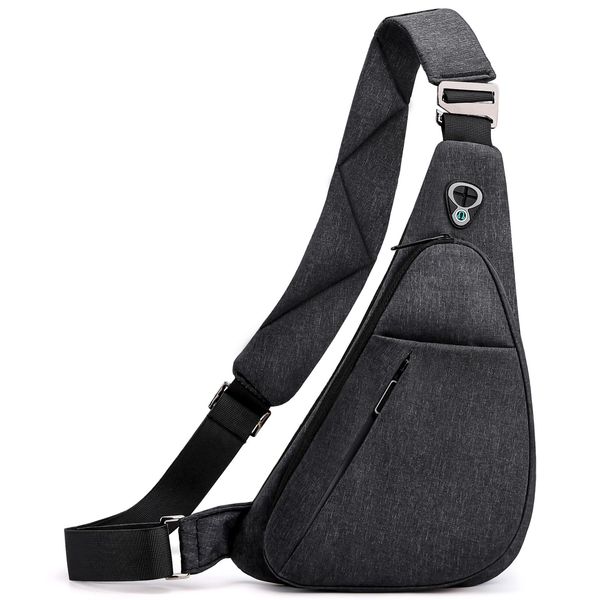 LKEX Crossbody Bag Anti-Theft Lightweight Casual Shoulder Backpack Sling Chest Bag Belt Rucksack for Travel Bicycle Sport（Dark Grey Right Hand）