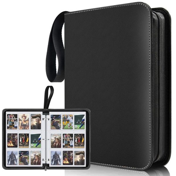 Baseball Card Binder 9 Pocket,Premium Zipper Trading Card Holder with Card Sleeves,Collectible Card Folder Fits 900 Cards and 50 Removable Trading Card Sleeves(black, 900Pockets)