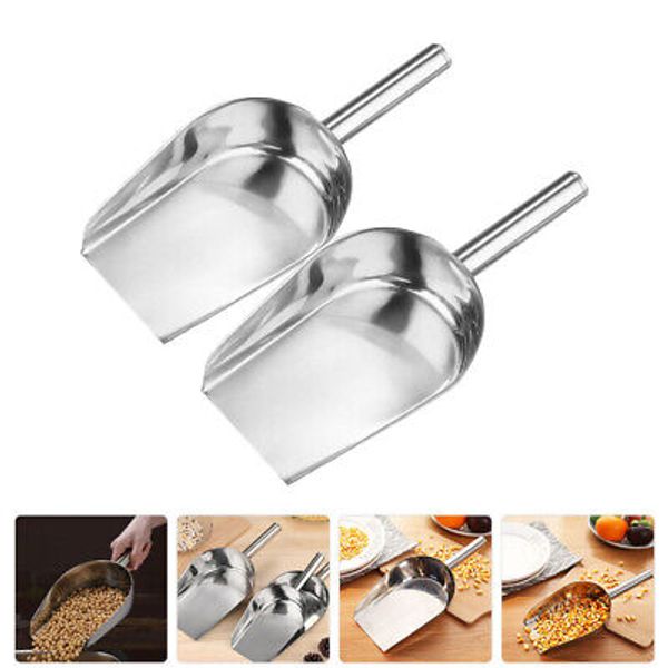 2 Pcs Coffee Flat Bottom Stainless Steel Spatula Ice Scooper