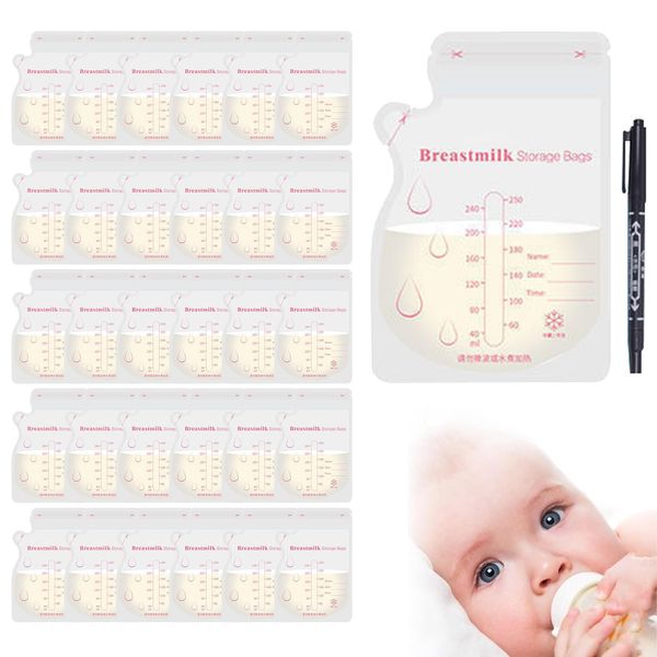 Breast Milk Bags, Milk Bags for Breast Milk, 30 Bags Milk Freezer Bags, Breast Milk Storage Bags, Breast Milk Storage for Breastfeeding, Freezable, Leak-proof Milk Bags, Space Saving