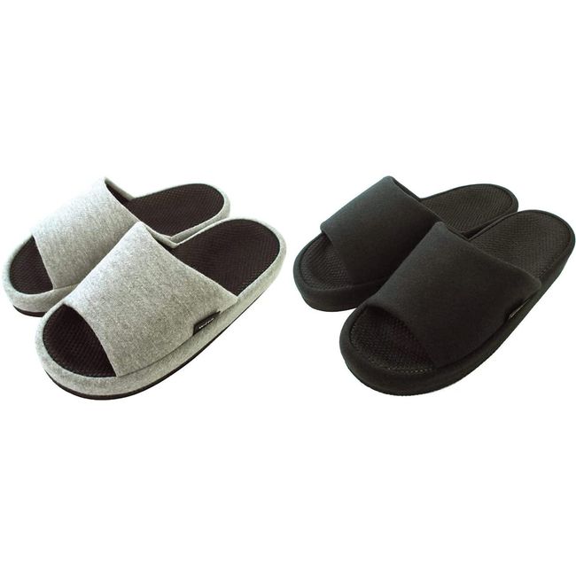 Okumura Slippers With Toe Pillow Comfort, Size M, Black/Gray, Set of 2 Pairs, 9.3 - 9.6 inches (23.5 - 24.5 cm)