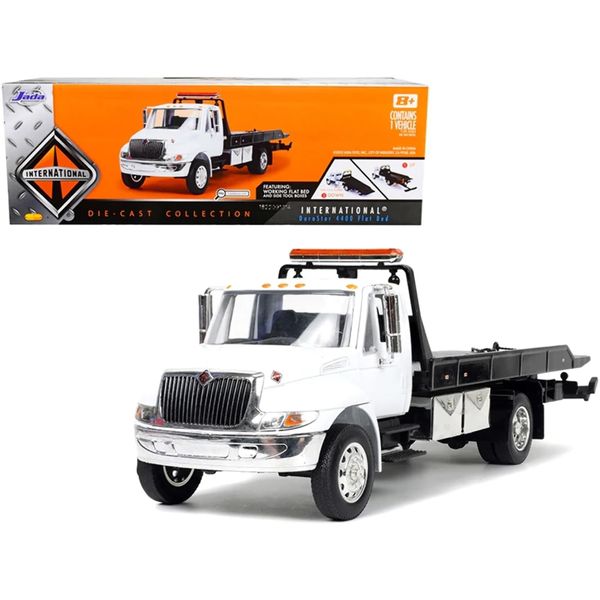 International Durastar 4400 Flatbed Tow Truck Die-cast Car, Toys for Kids and Adults, White