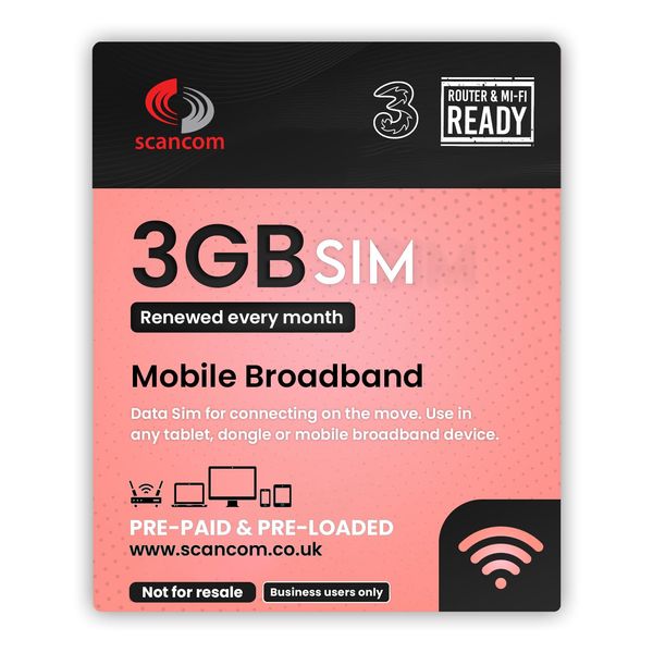 Three 3GB Data SIM – Uncapped 5G Speeds – Renewed EVERY MONTH Until 8th APRIL 2027 – No Contract – Ideal for IoT Devices, Routers, Tablets & Phones