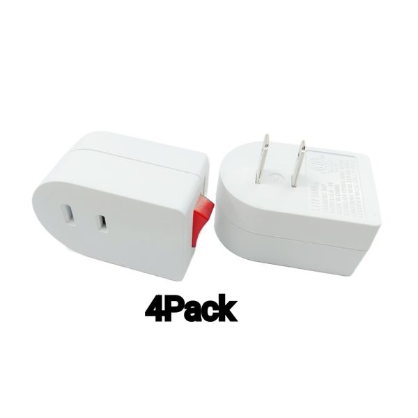 4 Pc 1 Port Wall Outlet 2 Prong AC Power Adapter Plug With On/off Switch 