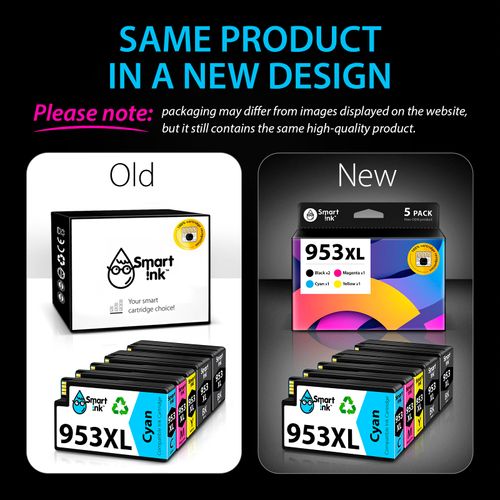 Smart Ink Compatible Ink Cartridge Replacement for HP 953XL 953 XL 5 Multipack (2 Black XL & C/M/Y) with Advanced Chip Technology to use with HP Officejet pro 7720 7730 7740 8710 8715 8720 Printer