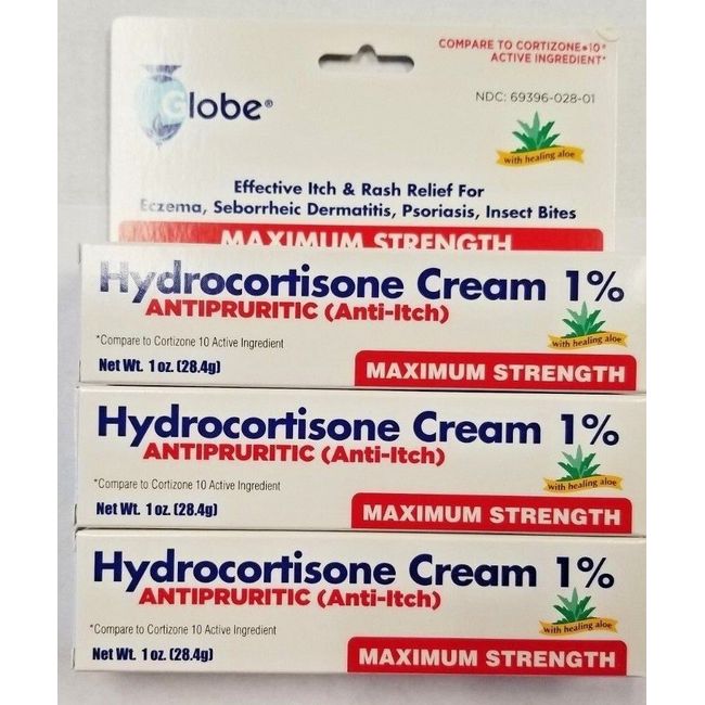 Hydrocortisone Maximum Strength CREAM 1% with ALOE, USP- 3 Pack -Exp 03-2026