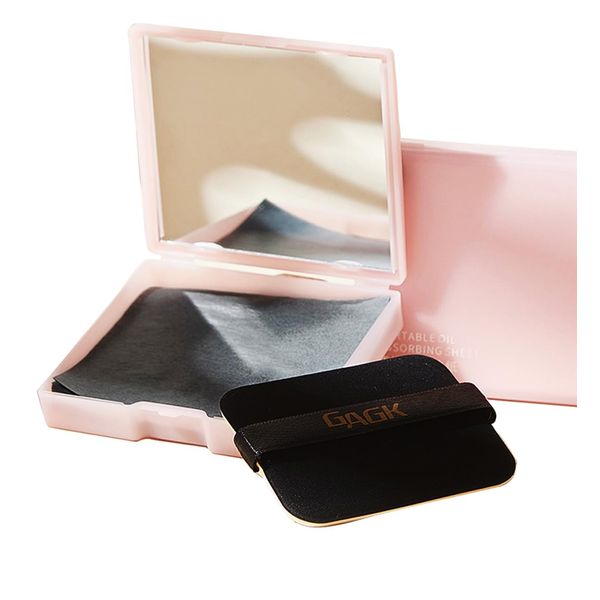 Oil Blotting Sheet, 200 Pcs Blotting Paper for Oily Skin with Mirror Case and Self-Adhesive Powder Puff, Added Charcoal for Absorbency-Removal of Facial Oil, Sebum & Grease, 7x6.2 cm, Pink