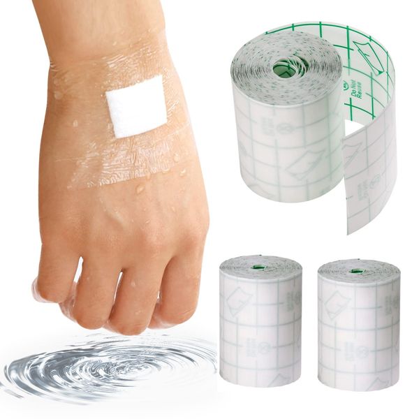 Waterproof Transparent Bandage Film Roll Adhesive Tape Medical Wound Tattoo Aftercare Waterproof Bandage Dressing Plaster Stretch Fixation Tape Anti-Allergic Self-Paste Swimming (3 roll)