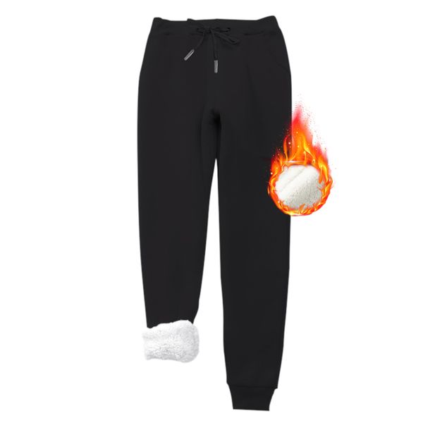 Imuedaen Damen Jogginghose Warme Fleece Freizeithose Sweatpants Winter Verdickte Sporthosen Gefütterte Jogger Hose Kordelzug Traininghose mit Tasche (A Schwarz, M)