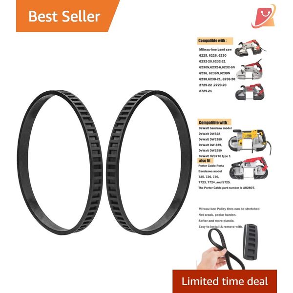 Easy Install 6" Rubber Bandsaw Pulley Tires - Compatible with Milwaukee, 2 Pack
