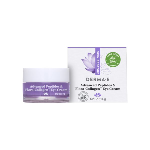Derma E Advanced Peptides and Vegan Flora-Collagen Eye Cream – Anti-Aging Moisturizer Smooths Appearance of Crow’s Feet, Lines and Wrinkles, 1/2 Oz