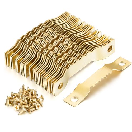 YHYZ Sawtooth Picture Hangers Bulk (Small ), 30pcs Gold Sawtooth Hangers / Hooks with 60pcs Screws, for Picture Frame Painting Photos Artwork Clock Home Decoration (30 Sets, Small)