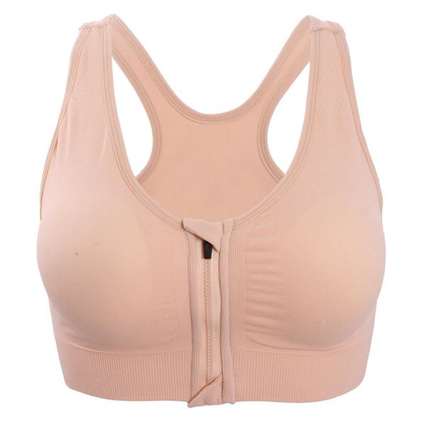 ohlyah Women's Zipper Front Closure Sports Bra Racerback Yoga Bras Nude S