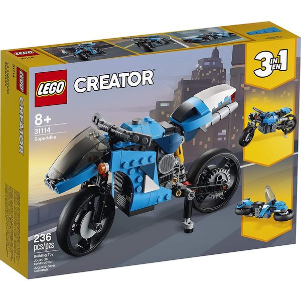 LEGO Creator 3in1 Superbike 31114 Toy Motorcycle Building Kit; Makes a Great Gift for Kids Who Love Motorbikes and Creative Building, New 2021 (236 Pieces)