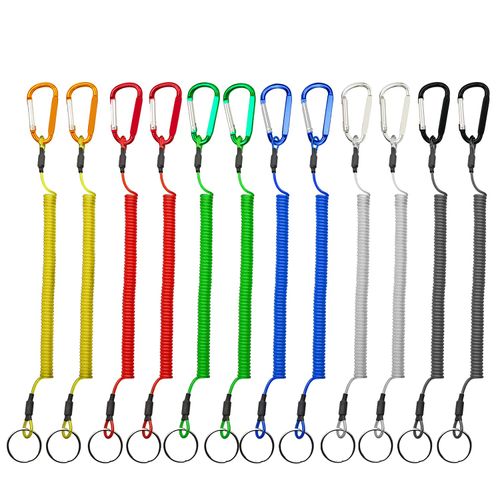 Retractable Tether Multicolor Coiled Lanyard Fishing Lanyard Safety Rope 12pcs Carabiner Colored for Fishing Hunting Hiking Camping Equipment