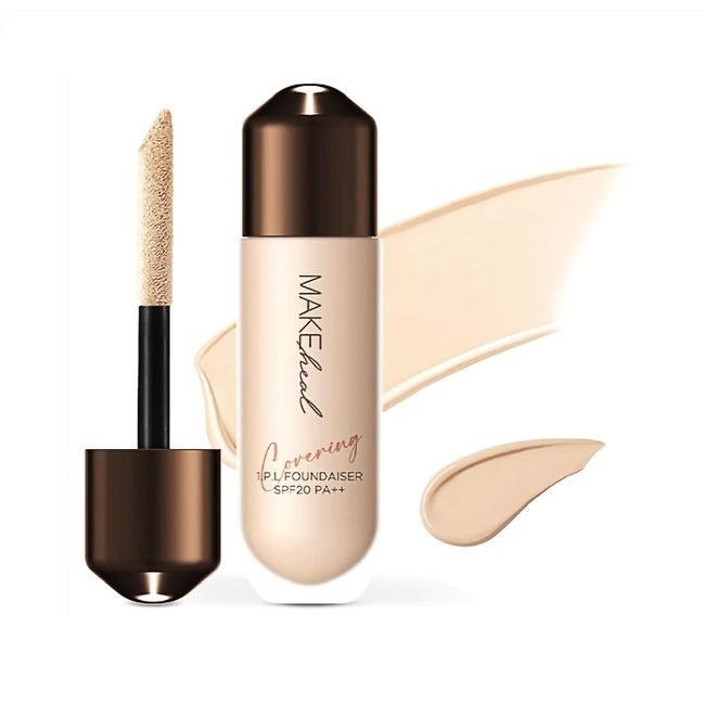 [Makeheal] 1.P.L Foundaiser Foundation SPF 20 PA++, 24 Hours Power-Lasting Coverage, Large Wand Applicator, Dual-Function Foundation, Perfect Blemish Coverage, Korean Beauty (0.98oz) (21N - Clarity)