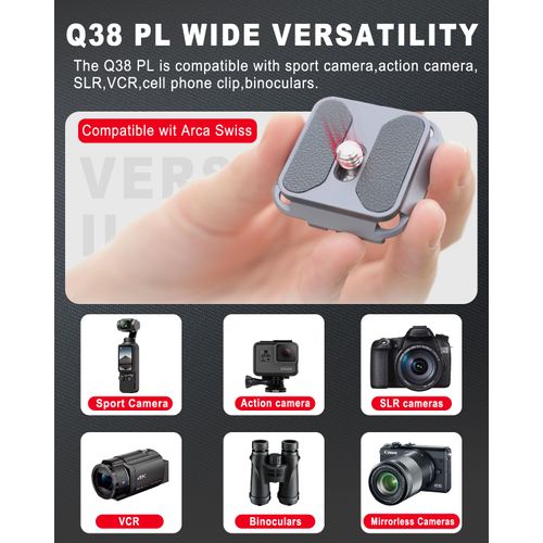 IFOOTAGE Quick Release Plate of Q38,Square Arca Swiss 38mm Mount,Aluminum Alloy, Compatible with SLR,VCR,Mirrorless Cameras,Cell Phone Clips
