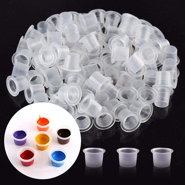 Tattoo Ink Cups,100 StüCk Tattoo Farbkappen Cups S,Einweg-Tattoo Pigment Ink Cups,Transparent Pigment Cap,Harter Pigment Tassen,Tattoo Kit Supplies,Pigment Probenbecher,Kunststoff Spender Becher