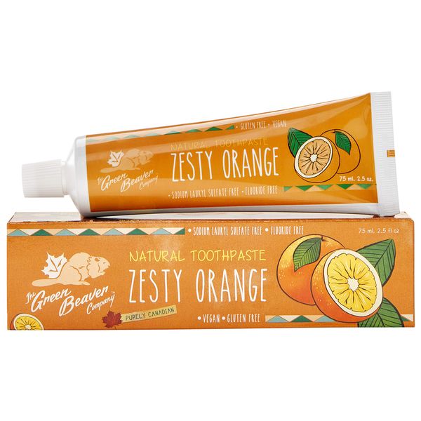 Green Beaver All Natural Organic Toothpaste, Vegan, Fluoride Free & Gluten Free Toothpaste, Zesty Orange Flavor, 75ml, 3 Pack