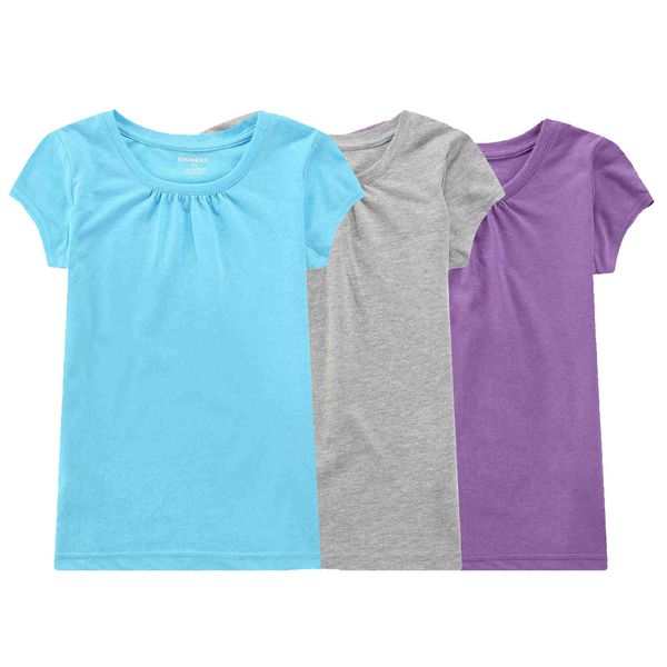 Bienzoe Girls School Uniform Tshirt: Kids Solid Color Tops 3pcs PackB 6/6X