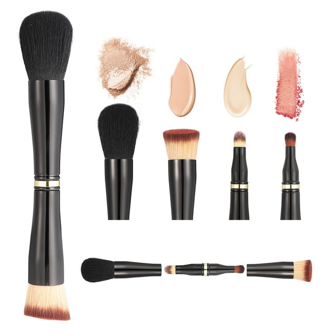 Falliny 4-in-1 doppelseitiges Make-up-Pinsel-Set, tragbarer Reise-Foundation-Puder-Pinsel, abnehmbarer Lidschatten-Pinsel zum Verblenden von Flüssigkeit, Rouge oder makellosen Puderkosmetik