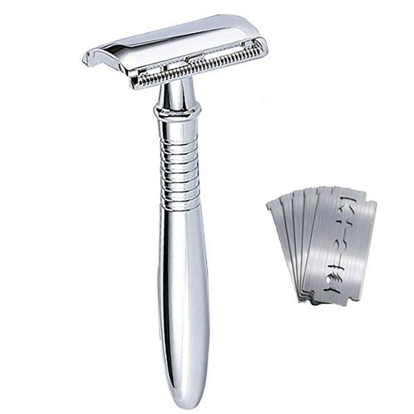 Melo Double-edged Razor, Alloy Material, Holder, Razor, Skin-Friendly, Full Body Shaving, Unwanted Hair Treatment, Safe, Waterproof, Portable, Men's Shaver, Classic Razor, Replacement Blade, For Travel, Overseas, Everyday Use, Stainless Steel Razor