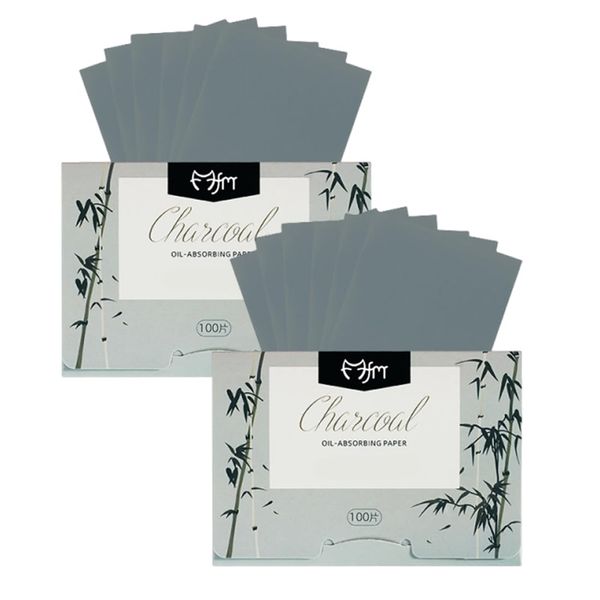 WeddHuis 2 PCS Facial Blotting Paper, Oil-Absorbing Sheets for Men Women, 400 pieces Facial Oil Blotting Paper (Bambuskohle)