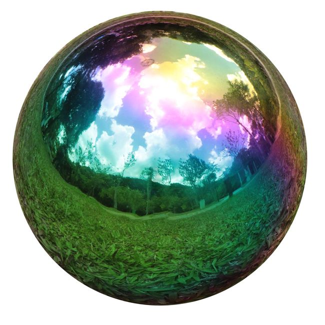 Kesywale Rainbow Gazing Globe Mirror Balls for Garden Home Stainless Steel Shiny Hollow Sphere Sparkling Outdoor Ornament (4 Inch)