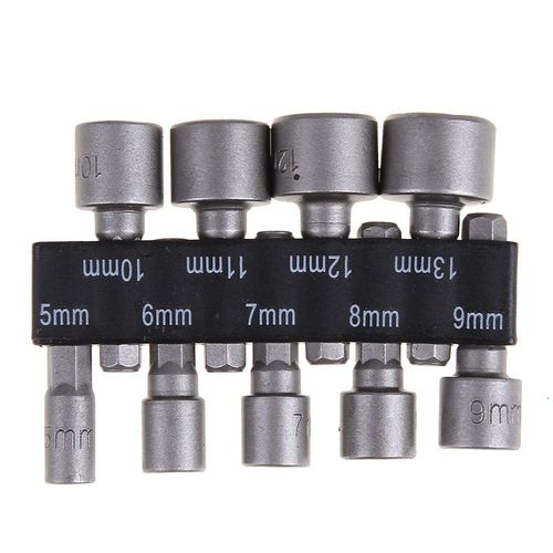 zmart 5mm-13mm Socket Sleeve Hex Shank 9pcs Nozzle Nut Driver Bit Impact Drill 6.35mm Hex Wrench Socket Adapter Set 6.35mm 1/4" Screw Nut Driver Hand Tool Power Tool Drill Bit Adapter 5mm-13mm Socket