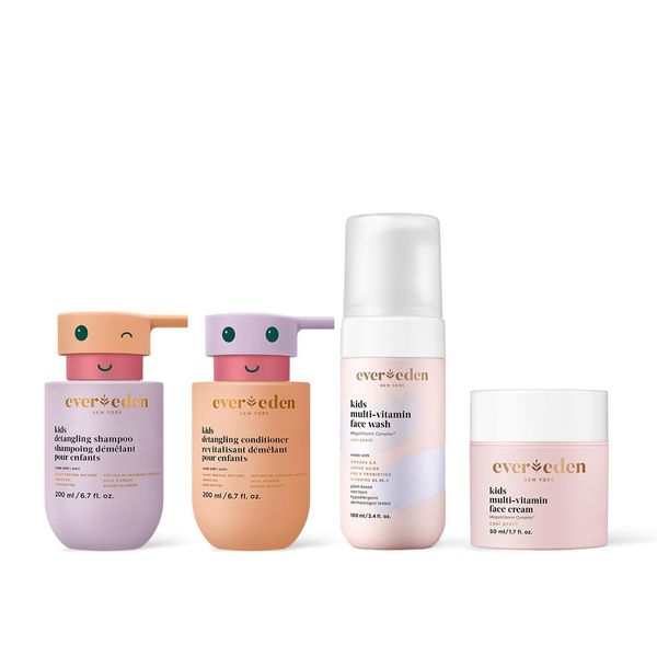 Ever Eden Kids Routine Bundle - Happy Hair Duo Detangling Kids Shampoo and Conditioner + Happy Face Duo Multi-Vitamin Face Wash for Kids and Multi-Vitamin Kids Face Cream - Skin Care for Kids 3+