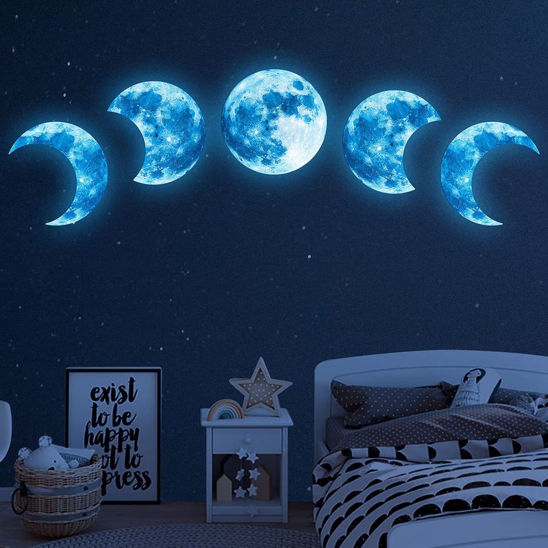 10Pcs Glow in The Dark Moon Wall Decals Large Luminous Space Planet ...