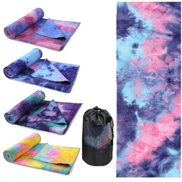 Oaygat Yoga Mat Towel Tie-Die Yoga Towel Non Slip Hot Yoga Towel with Grip Dots Quick Dry Yoga Blanket Super Soft Sweat Absorbent Microfiber Mat Towel with Mesh Carry Bag Ideal for Yoga Pilates Bikram