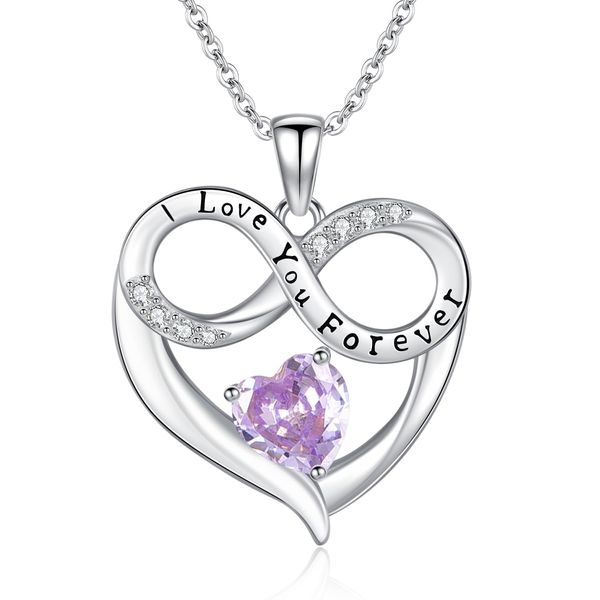 TANGPOET Heart Necklace for Women Girls Sterling Silver June Alexandrite Birthstone Pendant I Love You Forever Engraved Jewellery Gifts for Mom Wife Girlfriends on Birthday Anniversary Christmas