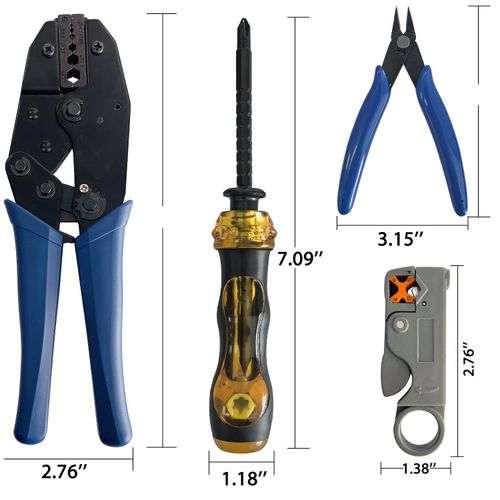 SUGOOE Coaxial Cable Tool Set, Including 1PC BNC Crimp Tool, 10PCS BNC/UHF Crimp Male Connectors for RG58, RG59, 1PC Coaxial Cable Stripper, 1PC Wire Cutter, 1PC Screwdriver