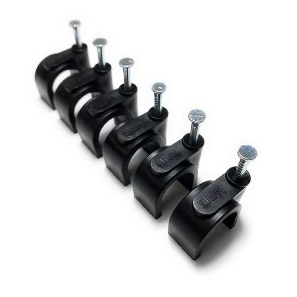 Black Round Cable Clips with Nail Fixings, K-Type 100-Pack (14mm)