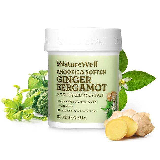 NATURE WELL Smooth & Soften Ginger Bergamot Moisturizing Cream For Face & Body, Infused With Natural Oils & Extracts, Restores Skin Moisture Barrier, 16 Oz.