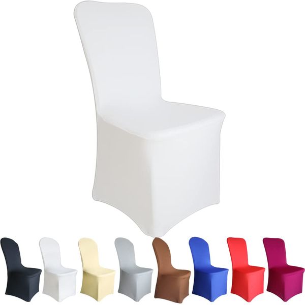 Time to Sparkle Chair Cover Spandex Lycra Stretch Slipcovers Dining Chair Cover Wedding Banquet Party Flat Front (White)