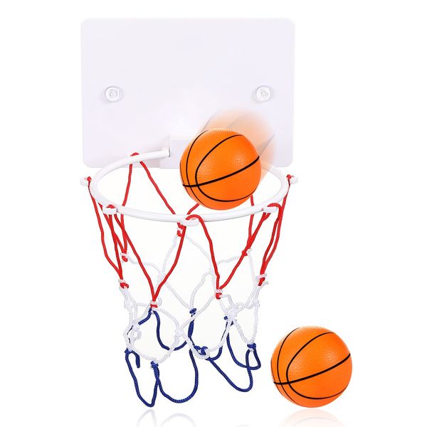 4 Pieces Mini Basketball Toy Dunk Game Gadget Basketball Hoop Set Wall Mounted Shooting Ball Game Set Includes Basketball Hoop Balls for Office Desktop Bathroom Toilet Game Favors