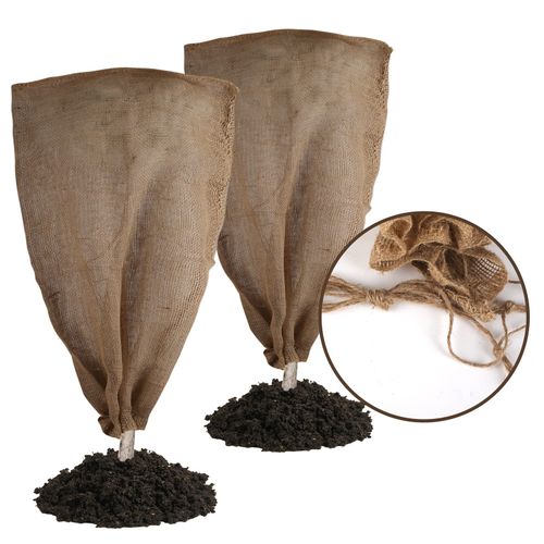 2 Pack 47″ × 40″ Reusable Warm Burlap Winter Plant Cover Bags with Drawstring Burlap Plant Covers Freeze Protection Large Plant Frost Cloth Cold Freeze Blanket Protecting Fruit Tree Potted Plants