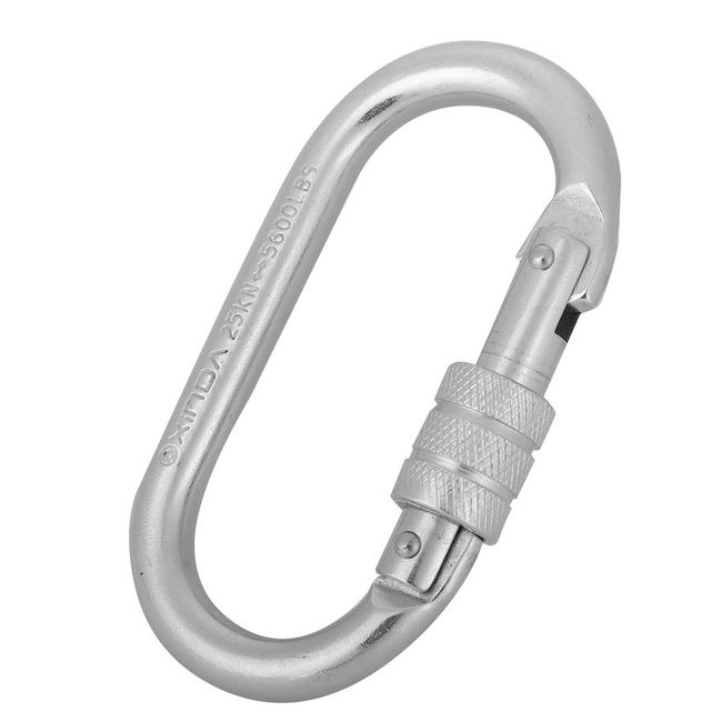 Climbing Lock Carabiner, Climbing Button, Load Capacity 55.1 lbs (25 kg), Durable, Long Time Use, Screw Type, Rotating Nuts, O-Shaped Ring, Compact, Anti-Slip, Loss Prevention, Multi-functional, Easy to Operate, Fall Prevention, For Camping, Silver