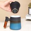 ZENS Tea Cup with Infuser and Lid, 14.5oz Gradient Blue Ceramic Tea Strainer ...