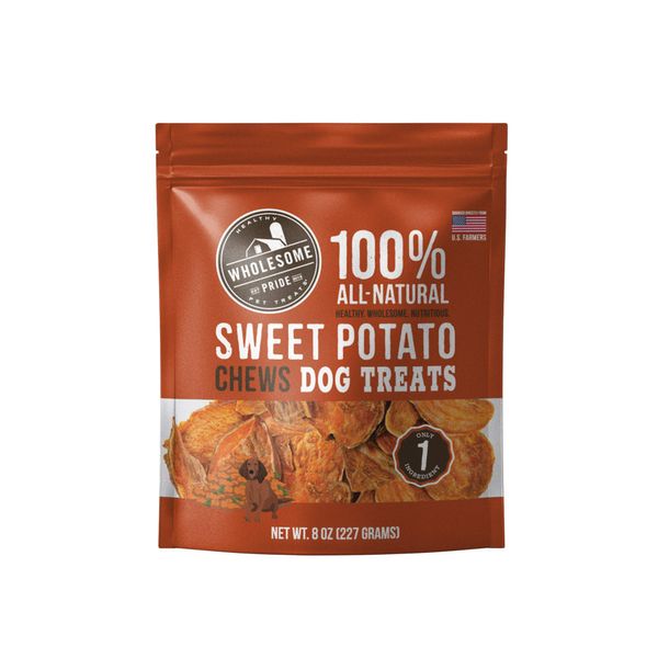 Wholesome Pride, 100% All-Natural Single Ingredient, Soft, USA-Sourced Dog Treats, Sweet Potato Chews 8oz